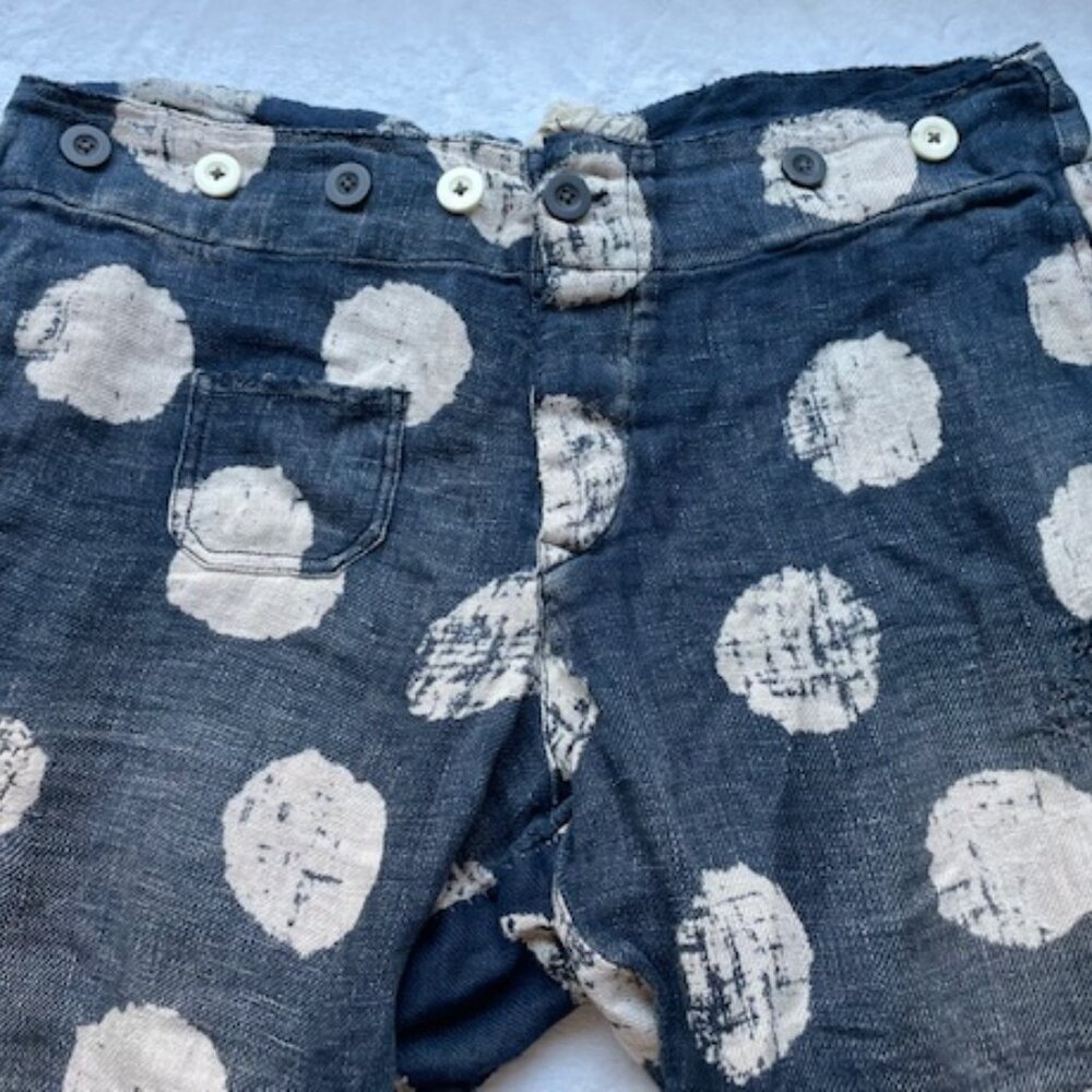 Magnolia Pearl Navy Blue Linen Polka Dot Button-Front Pants - Picture 9 of 15